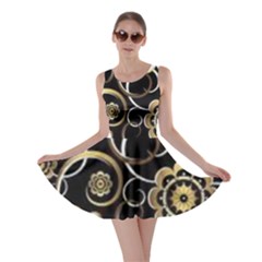 Beautiful Gold And White Flowers On Black Skater Dress by flipstylezfashionsLLC