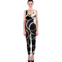 Beautiful Gold And White Flowers On Black One Piece Catsuit by flipstylezfashionsLLC