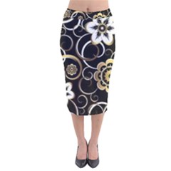 Beautiful Gold And White Flowers On Black Velvet Midi Pencil Skirt by flipstylezfashionsLLC