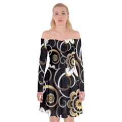 Beautiful Gold And White Flowers On Black Off Shoulder Skater Dress by flipstylezfashionsLLC