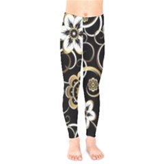 Beautiful Gold And White Flowers On Black Kids  Legging by flipstylezfashionsLLC