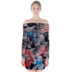 Beautiful Hibiscus Flower Design  Long Sleeve Off Shoulder Dress by flipstylezfashionsLLC