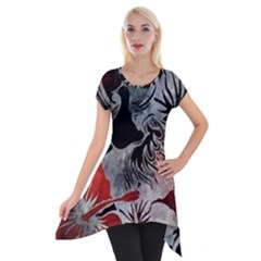 Beautiful Hibiscus Flower Design  Short Sleeve Side Drop Tunic by flipstylezfashionsLLC