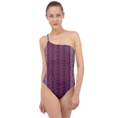 Beautiful Decorative Creative Purple Seamless Design By Kiekie Stricklnd Classic One Shoulder Swimsuit by flipstylezfashionsLLC