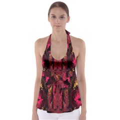 Gorgeous Burgundy Native Watercolors By Kiekie Strickland Babydoll Tankini Top by flipstylezfashionsLLC