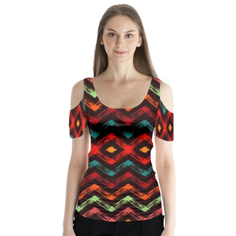 Seamless Native Zigzags By Flipstylez Designs Butterfly Sleeve Cutout Tee  by flipstylezfashionsLLC