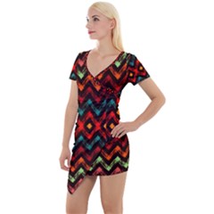 Seamless Native Zigzags By Flipstylez Designs Short Sleeve Asymmetric Mini Dress