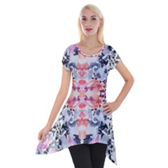 Elegant Japanese Inspired Floral Pattern  Short Sleeve Side Drop Tunic by flipstylezfashionsLLC