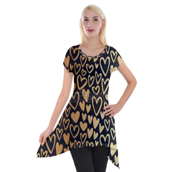 Cluster of tiny gold hearts seamless Vector design by FlipStylez Designs Short Sleeve Side Drop Tunic