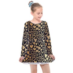 Cluster Of Tiny Gold Hearts Seamless Vector Design By Flipstylez Designs Kids  Long Sleeve Dress by flipstylezfashionsLLC