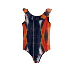 Retro Native Orange Graffiti By Kiekie Strickland Kids  Frill Swimsuit by flipstylezfashionsLLC