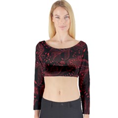 Seamless Dark Burgundy Red Seamless Tiny Florals Long Sleeve Crop Top by flipstylezfashionsLLC