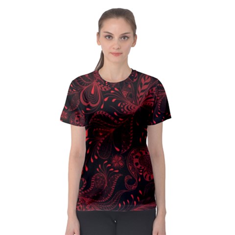 Seamless Dark Burgundy Red Seamless Tiny Florals Women s Sport Mesh Tee by flipstylezfashionsLLC