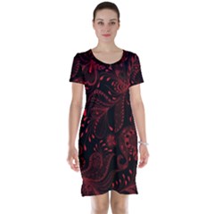 Seamless Dark Burgundy Red Seamless Tiny Florals Short Sleeve Nightdress by flipstylezfashionsLLC