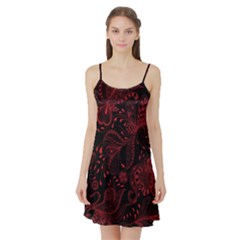 Seamless Dark Burgundy Red Seamless Tiny Florals Satin Night Slip by flipstylezfashionsLLC