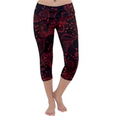 Seamless Dark Burgundy Red Seamless Tiny Florals Capri Yoga Leggings by flipstylezfashionsLLC