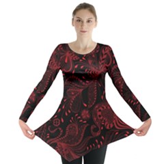 Seamless Dark Burgundy Red Seamless Tiny Florals Long Sleeve Tunic  by flipstylezfashionsLLC