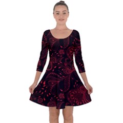 Seamless Dark Burgundy Red Seamless Tiny Florals Quarter Sleeve Skater Dress by flipstylezfashionsLLC