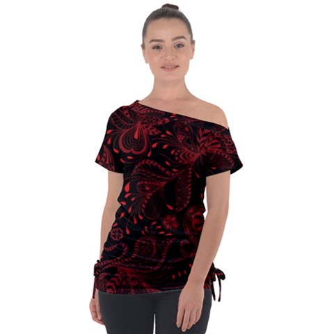 Seamless Dark Burgundy Red Seamless Tiny Florals Tie-up Tee by flipstylezfashionsLLC