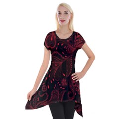 Seamless Dark Burgundy Red Seamless Tiny Florals Short Sleeve Side Drop Tunic by flipstylezfashionsLLC