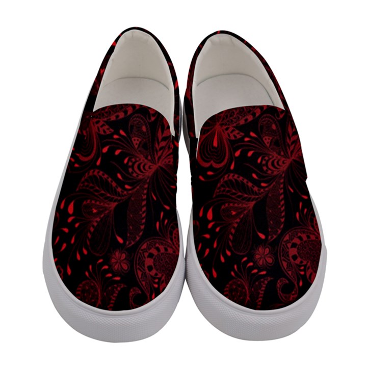 Seamless Dark Burgundy Red seamless tiny florals Women s Canvas Slip Ons