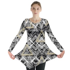 Retro Black And White Gold Design By Kiekiestrickland Long Sleeve Tunic  by flipstylezfashionsLLC