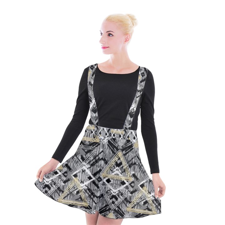 Retro black and white gold design by kiekiestrickland Suspender Skater Skirt