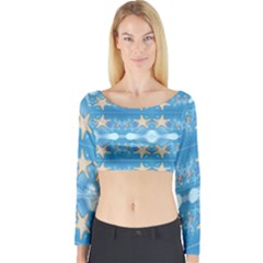 Adorably Cute Beach Party Starfish Design Long Sleeve Crop Top by flipstylezfashionsLLC