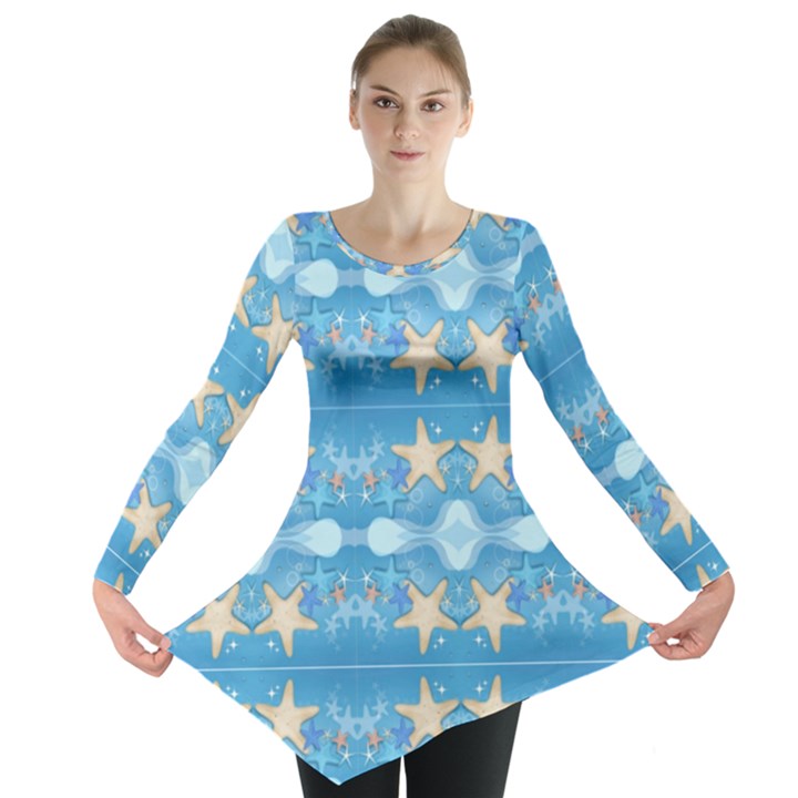 Adorably Cute Beach Party Starfish design Long Sleeve Tunic 