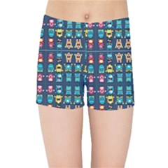 Funny Monsters In Blue Background Kids Sports Shorts by flipstylezfashionsLLC