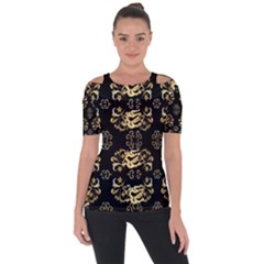 Golden Flowers On Black With Tiny Gold Dragons Created By Kiekie Strickland Short Sleeve Top by flipstylezfashionsLLC