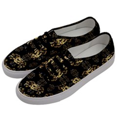 Golden Flowers On Black With Tiny Gold Dragons Created By Kiekie Strickland Men s Classic Low Top Sneakers by flipstylezfashionsLLC