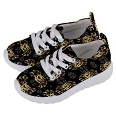 Golden Flowers On Black With Tiny Gold Dragons Created By Kiekie Strickland Kids  Lightweight Sports Shoes by flipstylezfashionsLLC