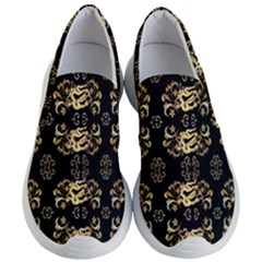 Golden Flowers On Black With Tiny Gold Dragons Created By Kiekie Strickland Women s Lightweight Slip Ons by flipstylezfashionsLLC