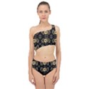 golden flowers on black with tiny gold dragons created by Kiekie Strickland Spliced Up Two Piece Swimsuit View1