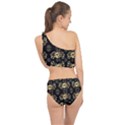 golden flowers on black with tiny gold dragons created by Kiekie Strickland Spliced Up Two Piece Swimsuit View2