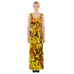 Birch Tree Yellow Leaves Maxi Thigh Split Dress by FunnyCow