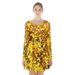 Birch Tree Yellow Leaves Long Sleeve Velvet V-neck Dress by FunnyCow