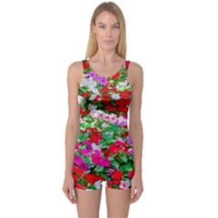 Colorful Petunia Flowers One Piece Boyleg Swimsuit by FunnyCow