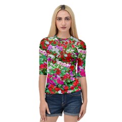 Colorful Petunia Flowers Quarter Sleeve Raglan Tee