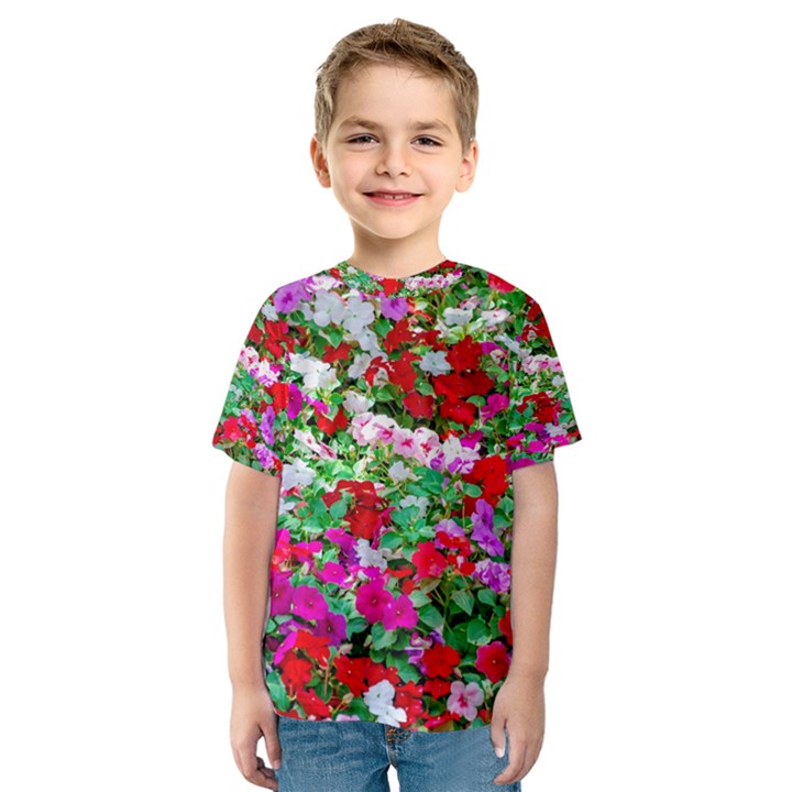 Colorful Petunia Flowers Kids  Sport Mesh Tee