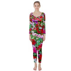 Colorful Petunia Flowers Long Sleeve Catsuit by FunnyCow