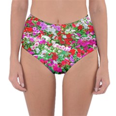 Colorful Petunia Flowers Reversible High-Waist Bikini Bottoms