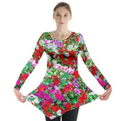 Colorful Petunia Flowers Long Sleeve Tunic  by FunnyCow