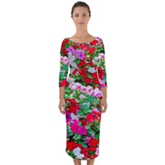 Colorful Petunia Flowers Quarter Sleeve Midi Bodycon Dress by FunnyCow