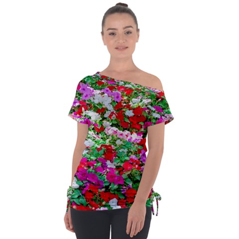 Colorful Petunia Flowers Tie-up Tee by FunnyCow