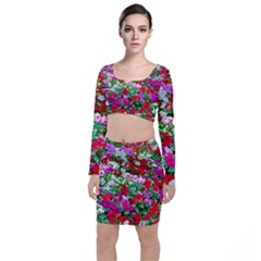 Colorful Petunia Flowers Long Sleeve Crop Top & Bodycon Skirt Set by FunnyCow