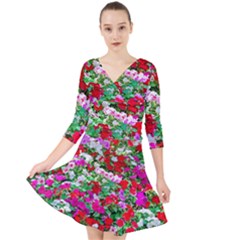 Colorful Petunia Flowers Quarter Sleeve Front Wrap Dress by FunnyCow