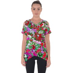 Colorful Petunia Flowers Cut Out Side Drop Tee by FunnyCow