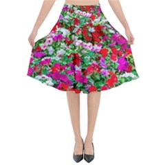 Colorful Petunia Flowers Flared Midi Skirt